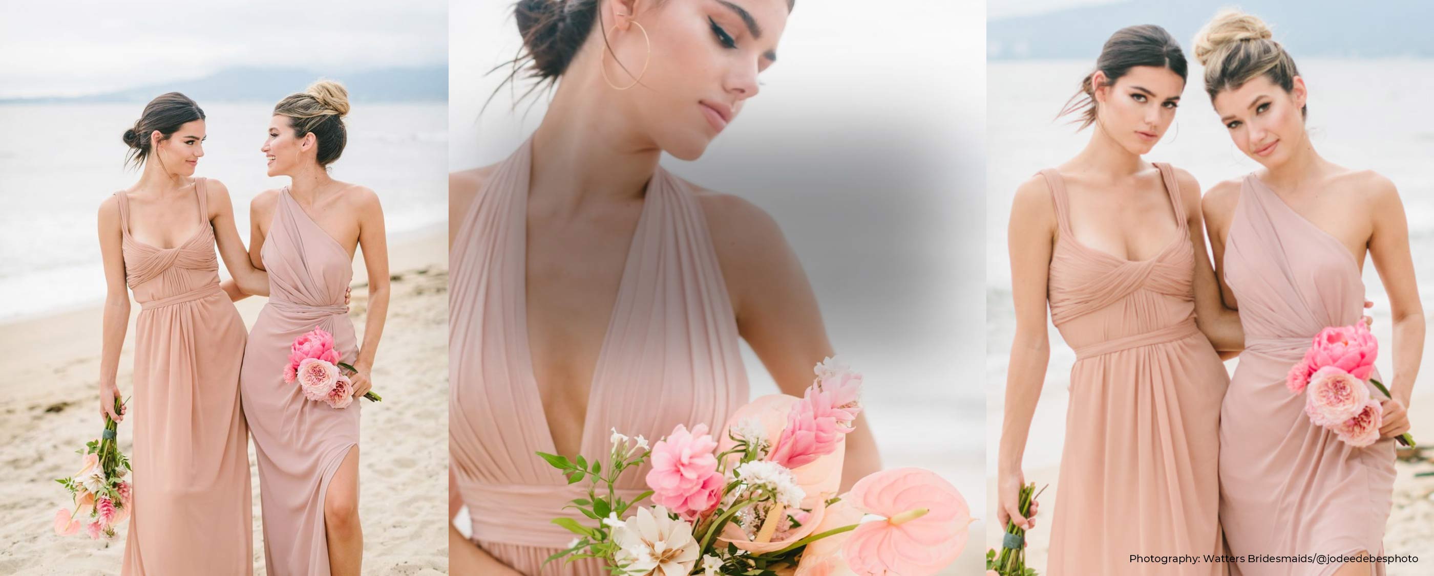Model wearing a gray gown
